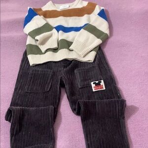 Okie Dokie Cream and Brown Sweater plus Mickey Mouse brown corduroy pants